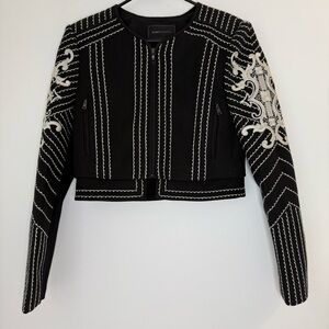 BCBG Black and White Embroidered Bolero Jacket